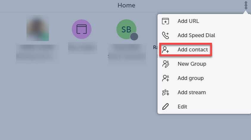 Screenshot of Home screen allowing users to select Add contact