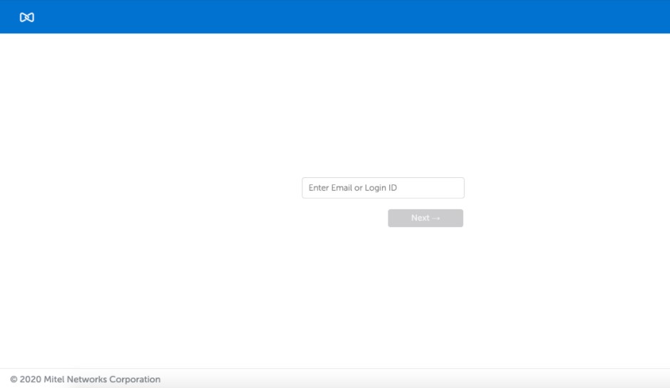 Screenshot of the MiCollab Client login page prompting users to enter their Email or Login ID