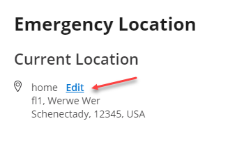 Screenshot of Emergency Location, highlighting the Edit option