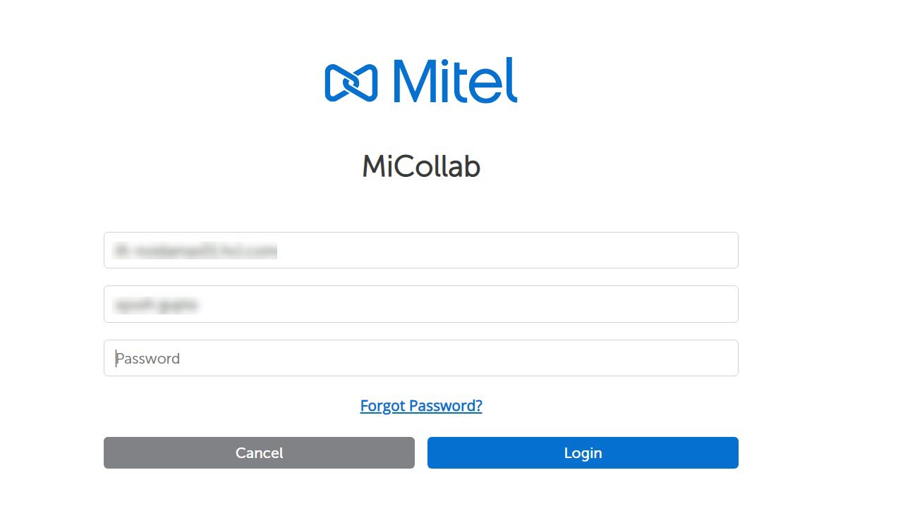 Screenshot of MiCollab Client Login screen