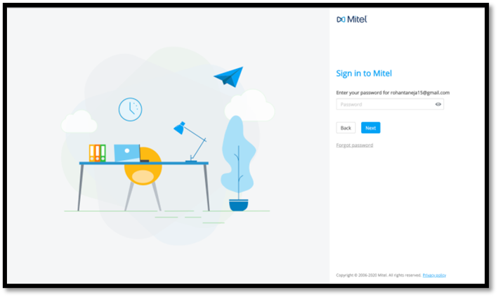 Screenshot of Mitel Single Sign On page prompting users to enter their enterprice credentials