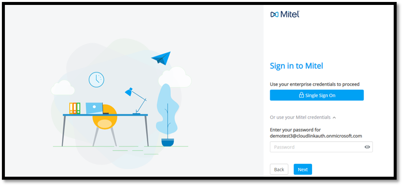 Screenshot of Mitel Single Sign On page prompting users to enter their Mitel credentials