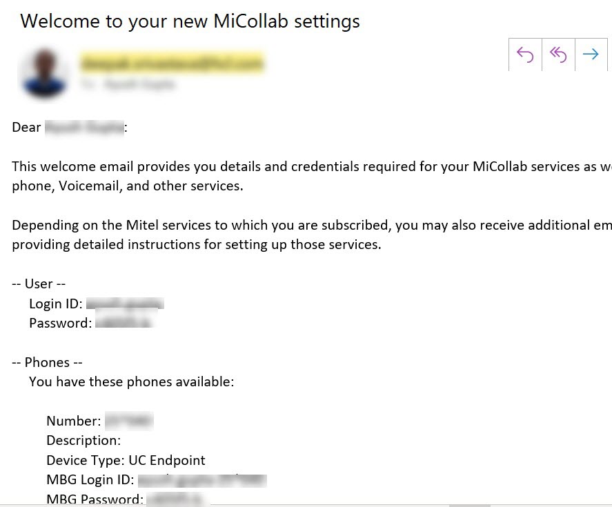Screenshot of temporary password email