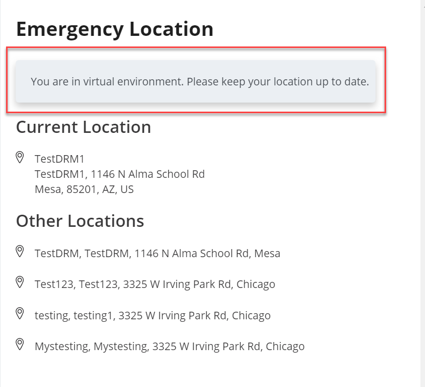 Screenshot of Emergency Location page