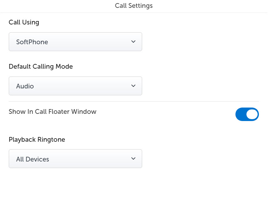 Screenshot of Call Settings