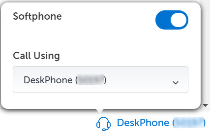 Screenshot of Softphone toggle and Call Using option in MiCollab Client's footer