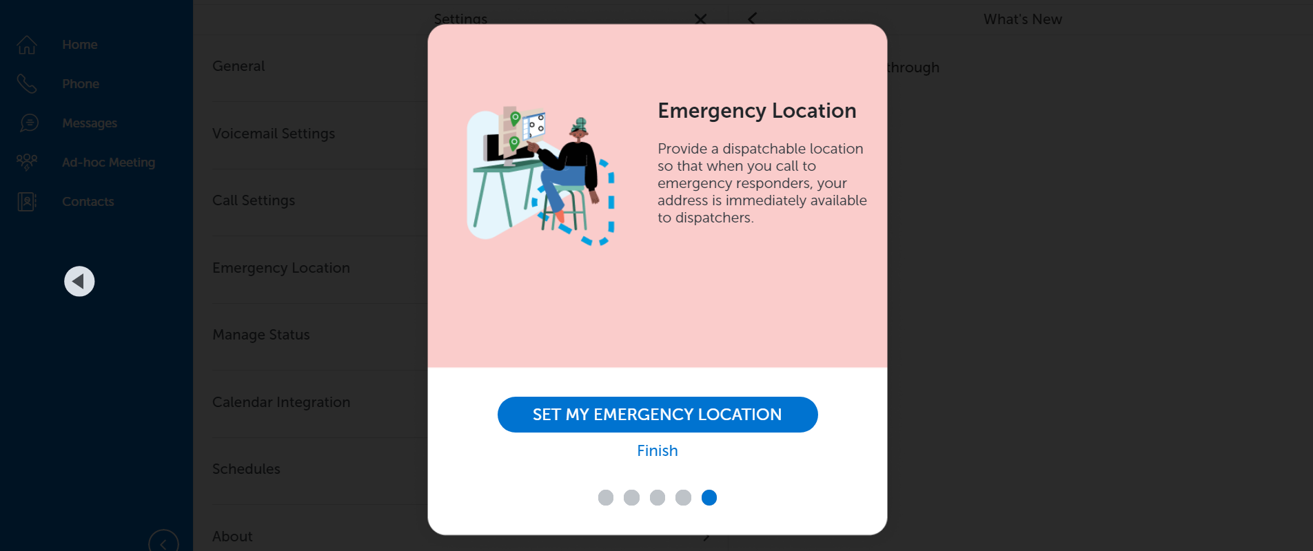 Screenshot of the Emergency Location from the First Time User Experience (FTUE) page