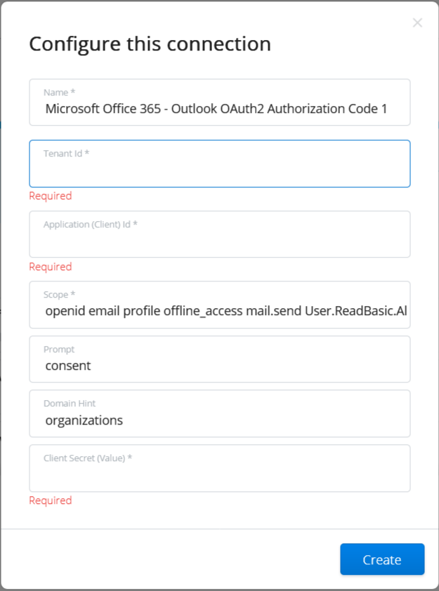 Outlook Integration - Configure this connection