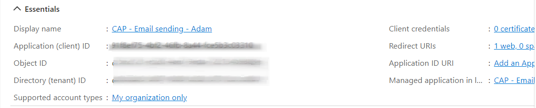 Outlook Application Details