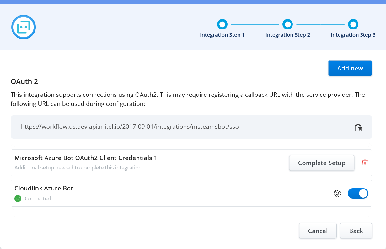 Microsoft Azure Integration - Add new